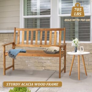 Yewuli Outdoor Garden Wooden Bench,2-Person Garden Bench with Back and armrest, Acacia Wood Outdoor Bench Weatherproof for Patio,Front Porch,Park,Backyard,Wide Slatted Seat,Hold up to 705 LBS