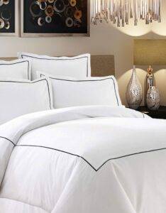 truecomfort linen 400 tc cotton sateen hotel stitch duvet cover single embroidery border with inside 4 corner ties for closure & zipper closure on placket - (black, king/cal king), dc_se_400tc_09