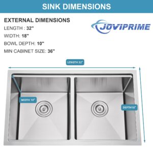 JoviPrime 32 Inch Undermount 50/50 Double Bowl Kitchen Sink Workstation 16 Guage Stainless Steel Undermount Rectangular Deep Kitchen Sinks with Integrated Ledge and Accessories 32" x 18" x 10"