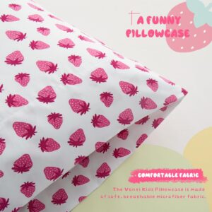 Vonty Kids Pillowcase Pink Strawberry Printed Standard Pillow Cases, Microfiber Kids Pillow Cases for Girls - Soft & Breathable 20x26 Pillow Covers(2Pcs)