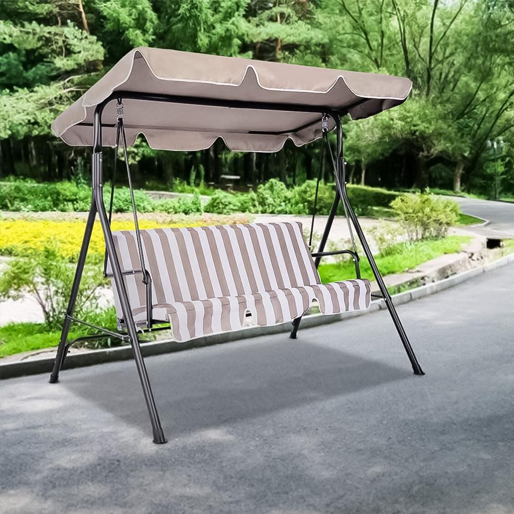 Timoau Porch Swing Canopy, Replacement Waterproof Swing Top Cover, 3 Seater Garden Swing Seat Canopy Cover，Durable Outdoor Sun Shade Patio Swing Canopy Awning (Khaki, 77 * 43)