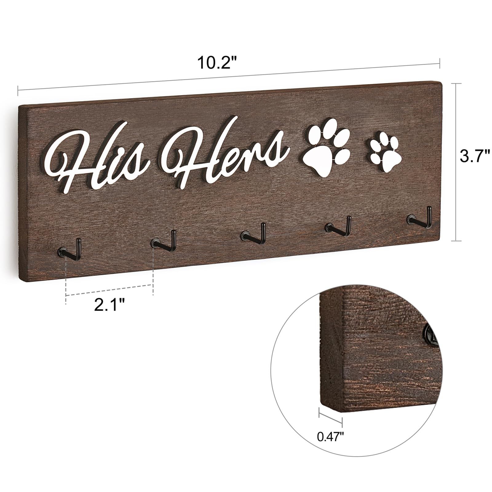 Dahey Dog Leash Holder Key Holder for Wall Decorative Wood Key Hook Hanger with 5 Hooks Farmhouse Key Rack Organizer Display for Entryway Hallway Office Home Decor, 10.2" x 0.5" x 3.7"