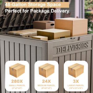 MAIUSCOLI 48 Gallon Resin Package Delivery Box - Rust & Moisture Resistant, Lockable, Waterproof Deck Box for Porches, Patios, Indoor & Outdoor Use (Gray, 48 Gallon)