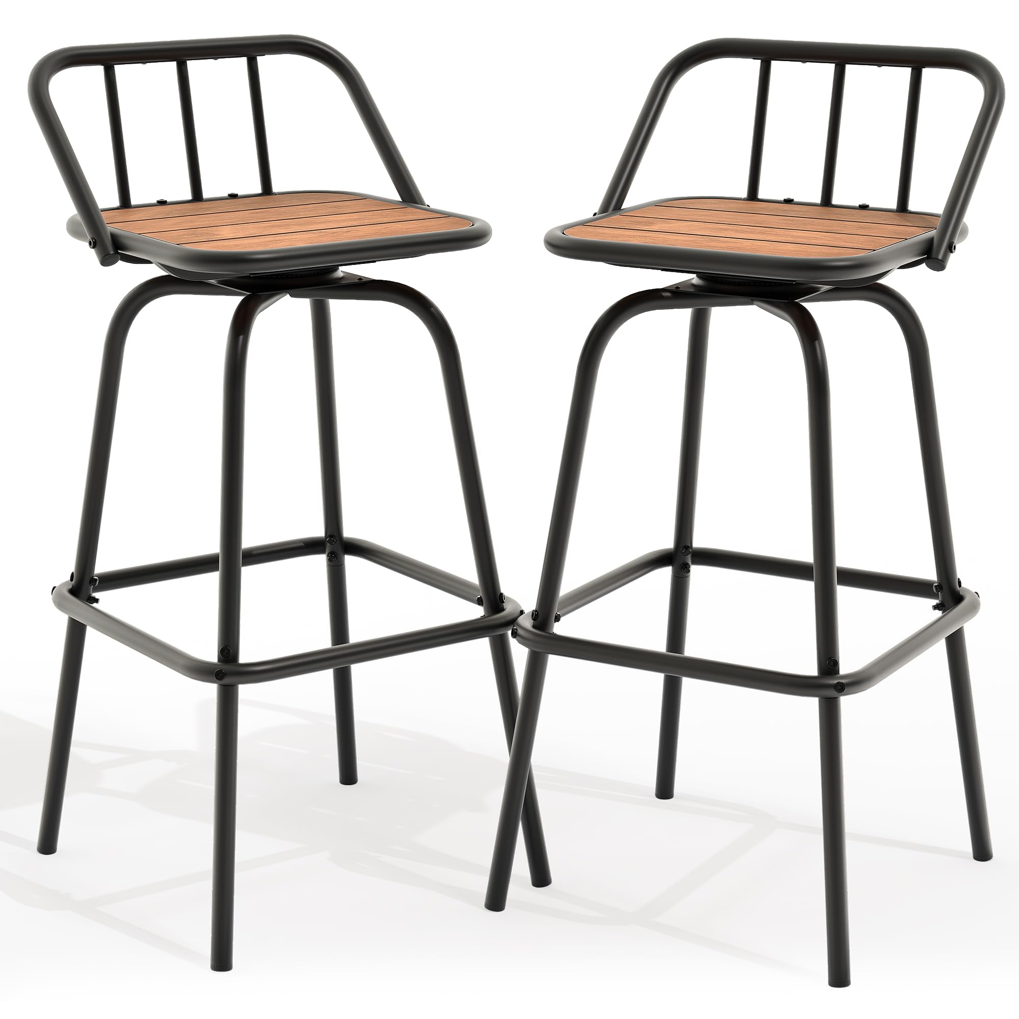 YITAHOME 30 Inches Swivel Bar Stools Set of 2, Counter Height Barstools Platic Wooden Seat with Backrests and Footrest, Industrial Metal Bar Stools for Outdoor Patio Home Kitchen