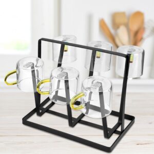 QWORK Cup Drying Rack, 2 Pack 6-Hook Bottle Drying Drainer Stand, Coffee Mugs Wine Glass Drying Rack with Non-Slip Silicone Hooks, Space Saving Countertop Cup Holder, for Home, Office, Cafe - Black