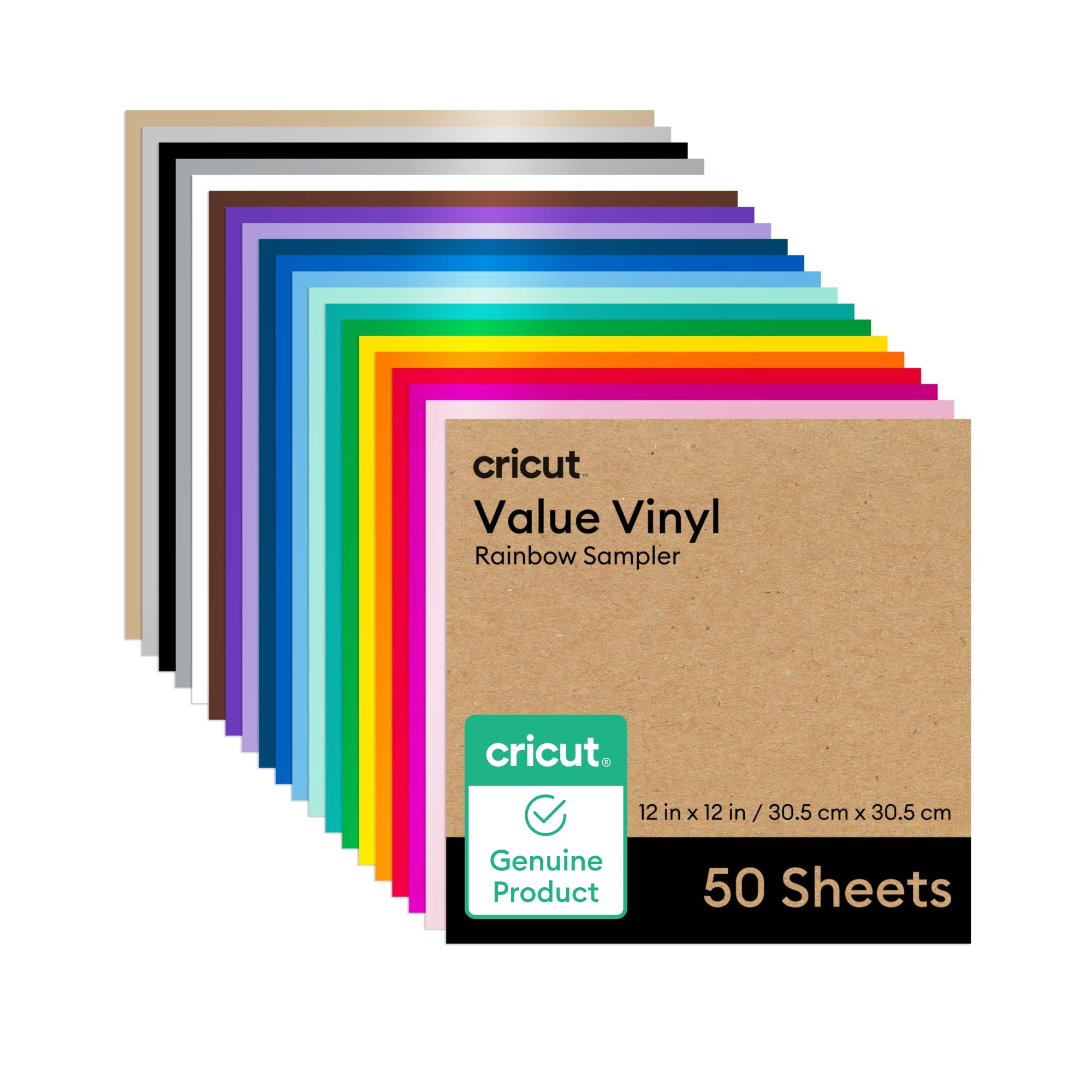 Cricut Value Permanent Vinyl - 50ft Rainbow Sampler, 12in x 12in Sheets (50 Count)