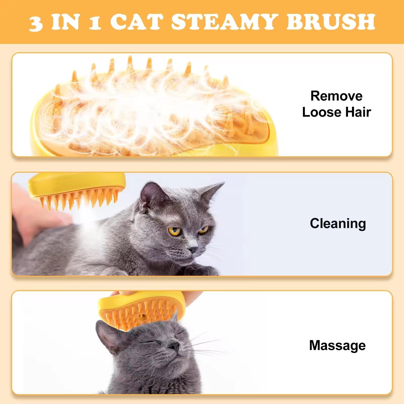 New 3 In1 Steamy Pet Cat Brush Cleanser Vapor, Cat Steam Brush, Cat Hair Brush with Steamer,Steaming Pet Hair Brush, Pet Cat Comb with Steam, Spray Comb for Cats, Steam Pet Brush for Dogs Cats