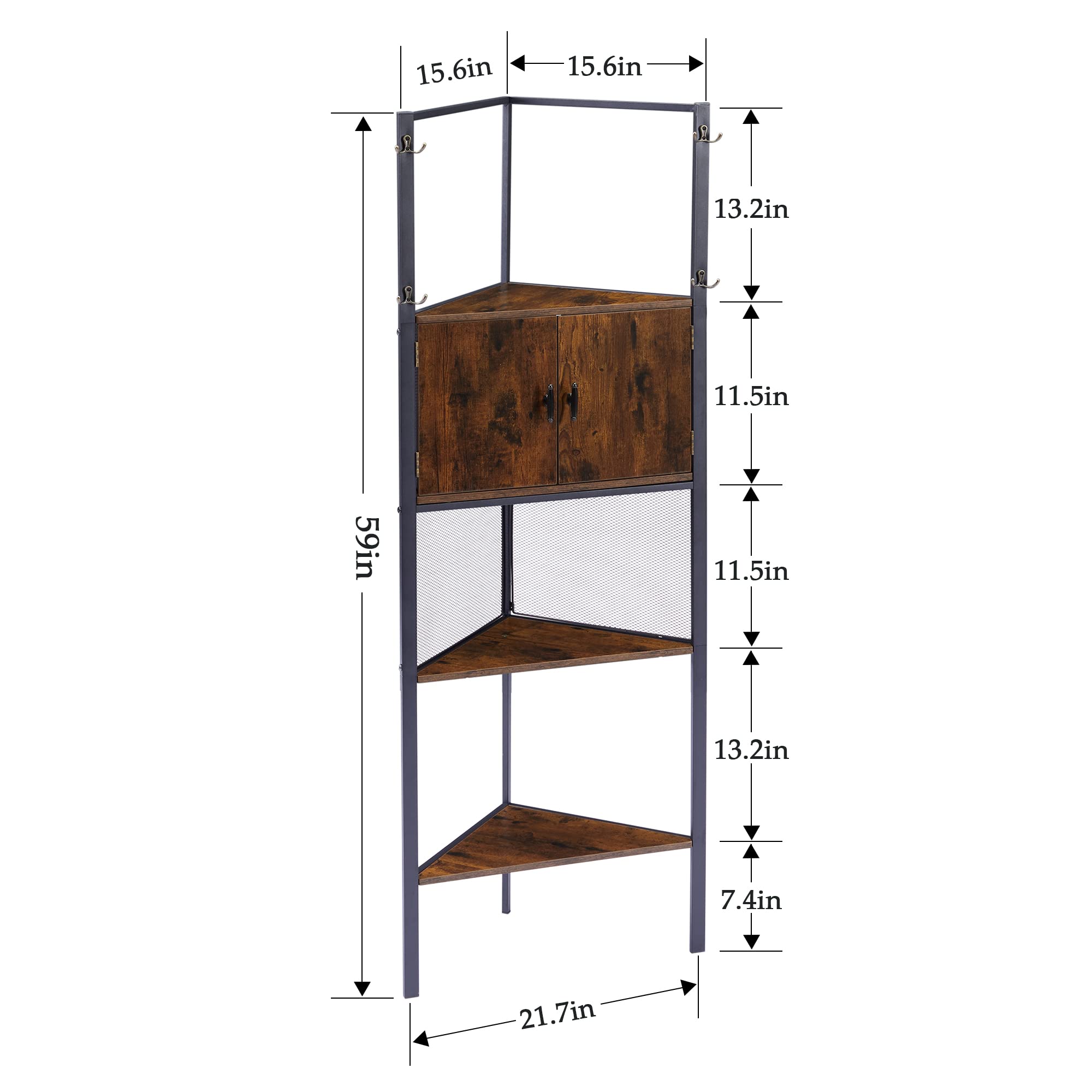 VECELO Corner Cabinet, Tall Storage Shelf, Bookshelf Display Shelves Rack for Living Room, Kitchen, Balcony, Small Space