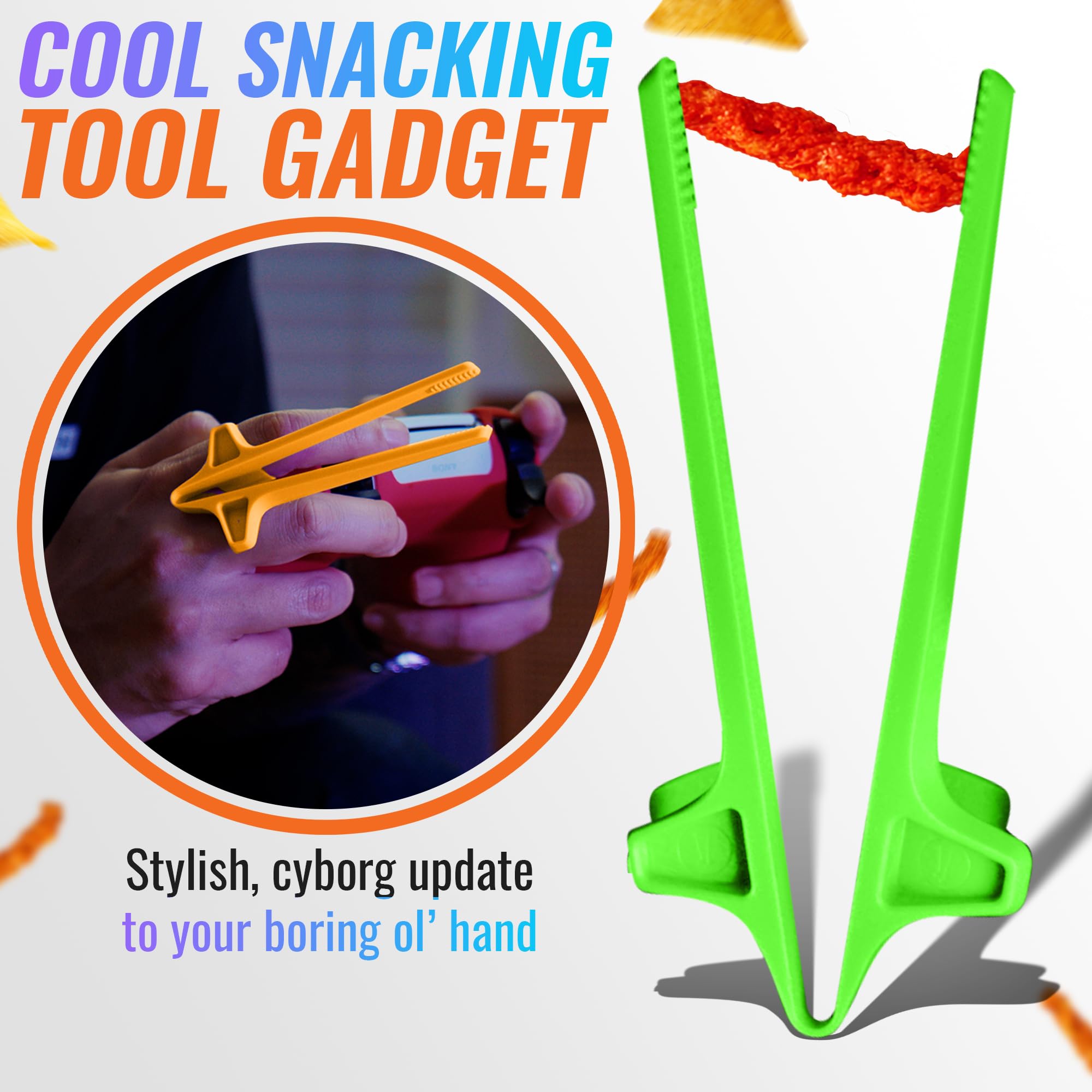 SNACTIV LITE Finger Chopsticks for Gamers 4PC NEON Bundle - As Seen on Shark Tank! The Official Snacking Tool of the Future - Enjoy Snacks and Chips with Ease - Innovative Gaming Snacking Solution