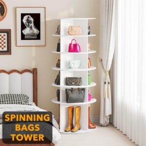 SpaceAid Rotating Shoe Rack 6 Tier Organizer, High Bottom Design Shoe Tower Spinning Storage Lazy Susan, Revolving Rack 360, Closet Handbag Display Rotate Organizers (White)