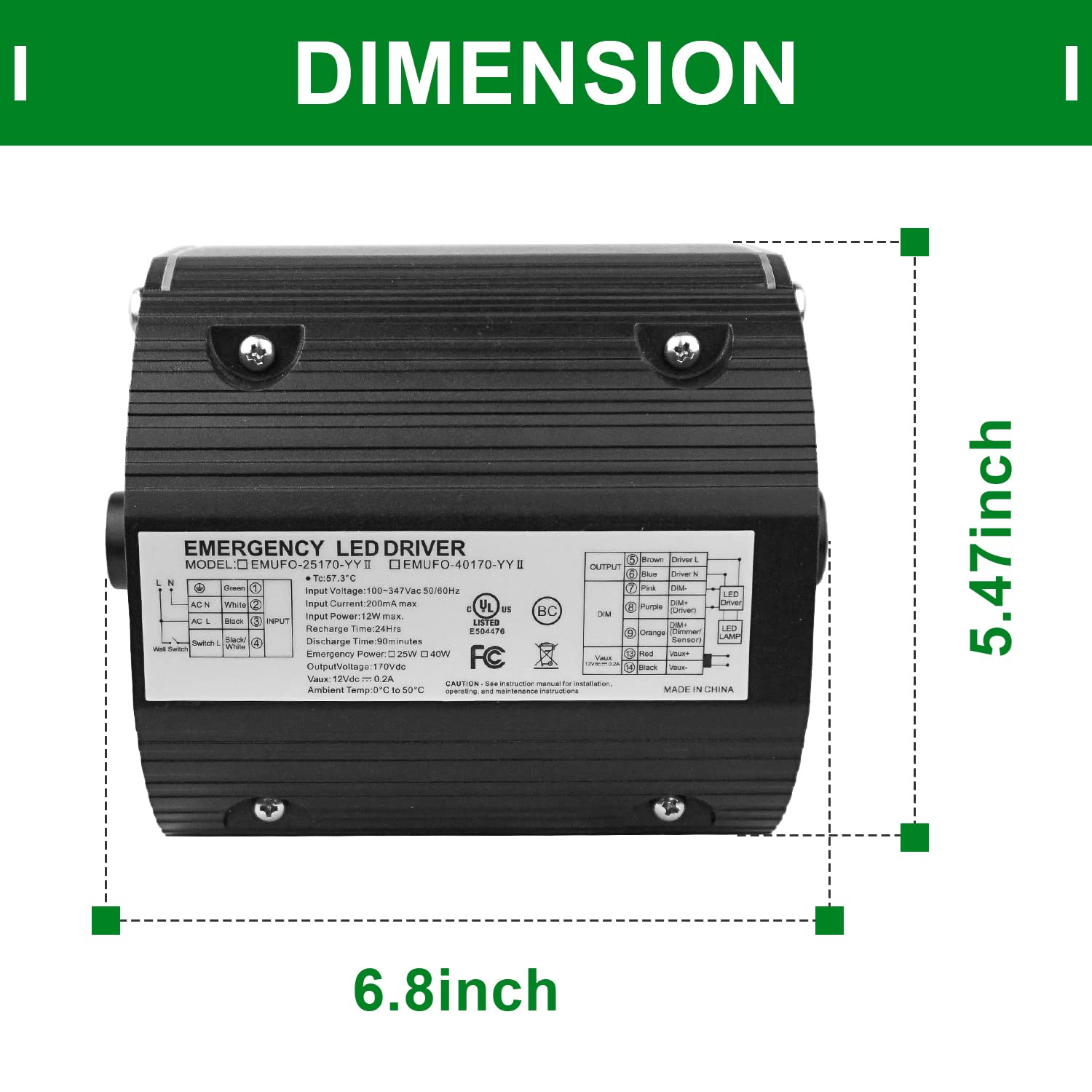 40W Emergency LED Driver for UFO LED HIGH Bay Light, AC Input 100-347V Output DC170V Emergency Backup Battery Emergency Driver UL Listed (40W- (4 Pack)