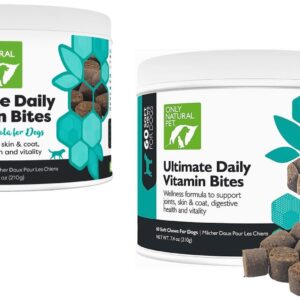 Only Natural Pet Ultimate Daily Vitamins - Complete Multivitamin Supplement for Dogs Balanced Health & Vitality - Senior Small & Large Canine Food Immune Digestive Support -60 Soft Chews (Pack of 2)