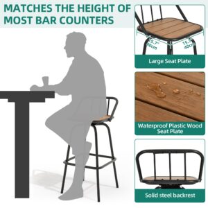 YITAHOME 30 Inches Swivel Bar Stools Set of 2, Counter Height Barstools Platic Wooden Seat with Backrests and Footrest, Industrial Metal Bar Stools for Outdoor Patio Home Kitchen