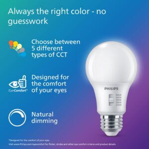 Philips LED A19 Selectable White Dimmable LED Light Bulbs - Flicker Free 60w Light Bulbs with EyeComfort Technology - Soft White 6500K Lightbulb - 1500 Lumen - E26 Base - 4 Pack