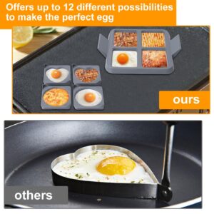 Silicone Egg Rings, Silicone Pancake Mold, Non-Stick Square Round Heart Egg Mold Fried Egg Cooker Ring, Detachable Egg Ring Molds for Eggs, Pancakes, Breakfast Sandwiches