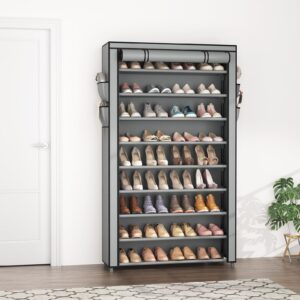 LANTEFUL Shoe Rack with Covers 10 Tier Tall Shoe Rack Organizer Large Capacity Shoe Shelf Storage 40 Pairs Space Saving Free Standing Shoe Storage Organizer for Closet, Entryway, Dorm, Grey