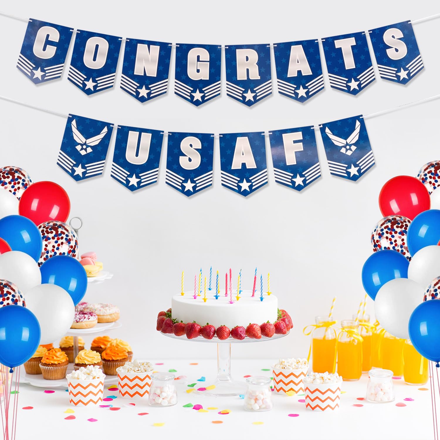 Military Theme Congrats USAF Banner,Military US Air Force Graduation Parties, Retirement, Welcome Home & Birthdays Party Decoration Supplies