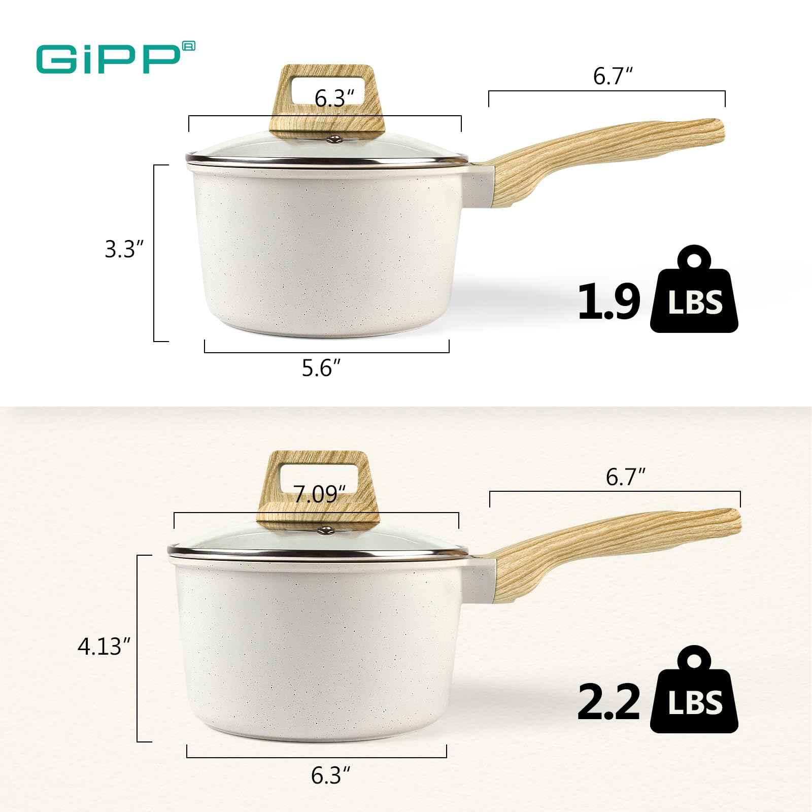 GiPP 1.5Qt & 2.5Qt Sauce Pan Set with Lid Nonstick - White Granite Non Stick Saucepan 4Pcs Sauce Pots Cooking Pot with Stay-cool Handle, Small Kitchen Pots Set Induction Pot, PFOA Free