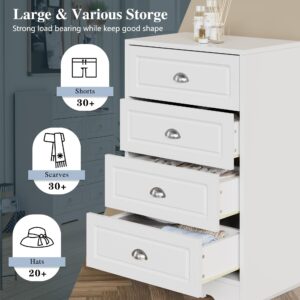 SUNLEI 4 Drawer Vertical Dresser, Tall White Dresser, Trapezoidal Design with Handle-Drawer Chest for Ample Storage, Chest of Drawers for Bedroom, Entryway, Living Room, Hallway (White, 4 Drawer)