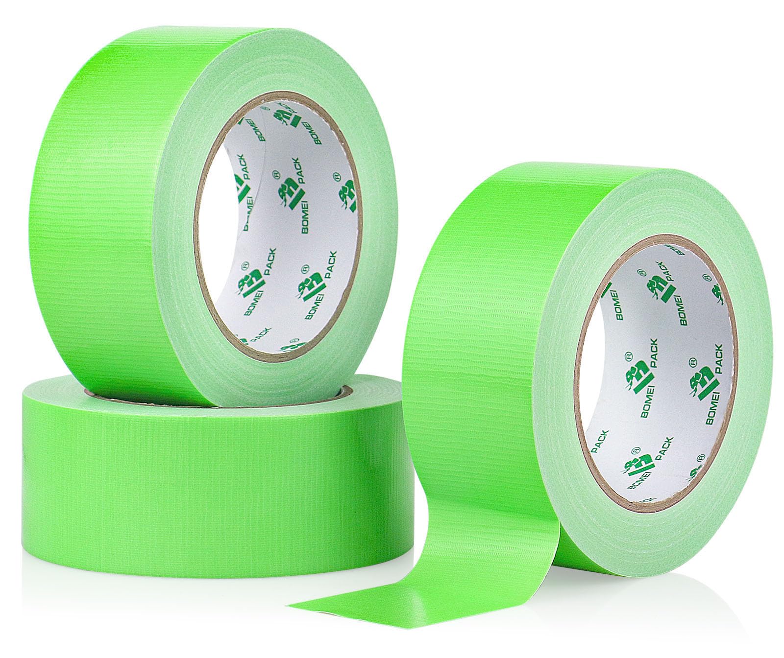 BOMEI PACK Green Duct Tape, 3Rolls Heavy Duty Strong Industrial Color Duct Tape 9mil x 1.88inch x 30yds for Packing and Repairing