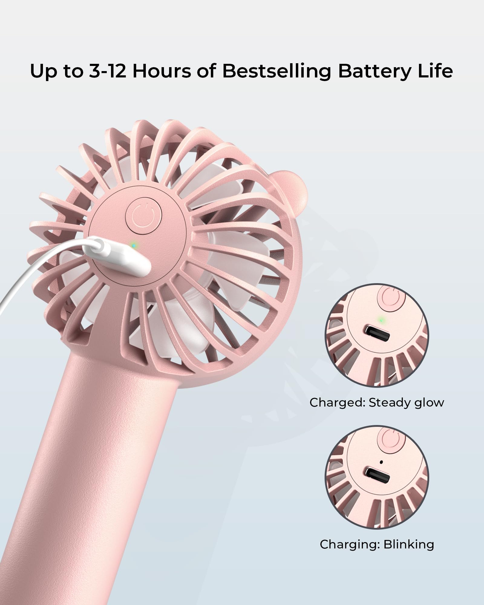 Mini Fan, Portable Fan with 3 Speeds for 2000mAh Battery USB-C Rechargeable, 3-Speed Quiet Operation, Stylish Handheld Fan for Outdoors & Travel