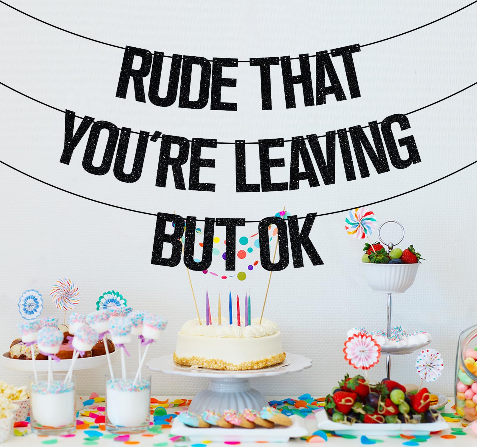 Rude That You're Leaving But OK Banner, Coworker Leaving Decorations, Graduation/Retirement/Goodbye/Farewell Party Decorations Black Glitter