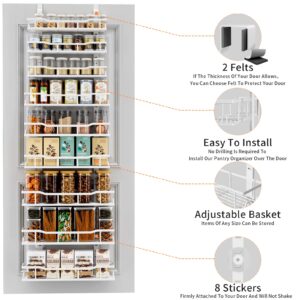 MSERCUOR Over The Door Pantry Organizer Rack, 9-Tier Metal Pantry Organization And Storage with Adjustable Baskets, Hanging Spice Rack for Home & Kitchen Laundry Room Bathroom (9 Tier White)