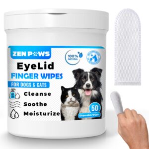 zenpaws cat & dog eye wipes – easy to use 50 finger wipes – gently remove tear stains, eye discharge, discharge, mucus secretions. treats inflammation & itchiness