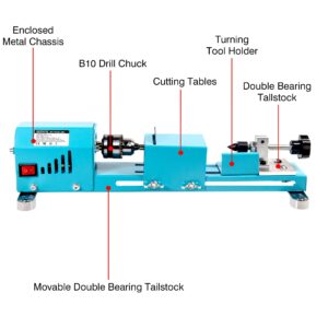 Mini Wood Lathe Machine, 12V- 24VDC,7 Variabla Speeds 4000-9000 RPM, with Wood Lathe Milling Accessories, for Wood Polishing, Grinding, Cutting and Milling DIY... (B)