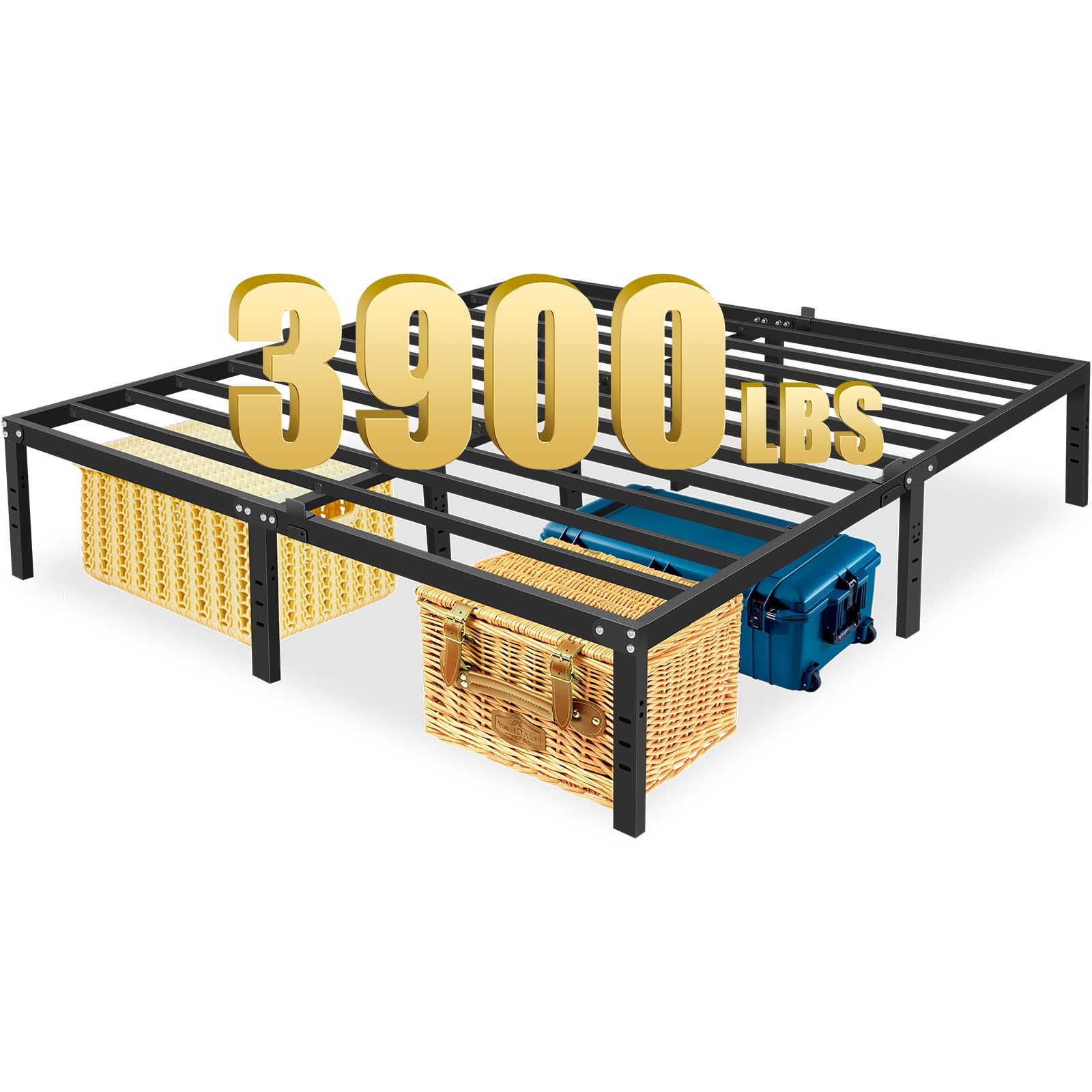 DOFIMATE 16 inch High Mental King Size Bed Frame with Headboard Hole,3900LBS King Size Platform Bed Frame with Storage Space Under Bed,No Box Spring Needed,Easy Assembly