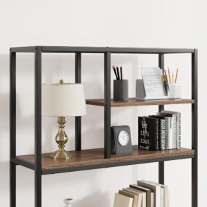 BOTLOG Book Shelf, Tall Bookcase with Storage, 6-Tier Industrial Bookshelf with 2 Wooden Drawers for Home Office and Living Room, Brown