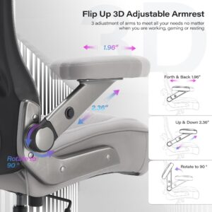 500lbs Big and Tall Office Chair- Heavy Duty Executive Computer Chair with 3D Flip Arms Large Wheels, Ergonomic Mesh High Back Desk Chair, Extra Wide Seat Adjustable Lumbar Support&Headrest