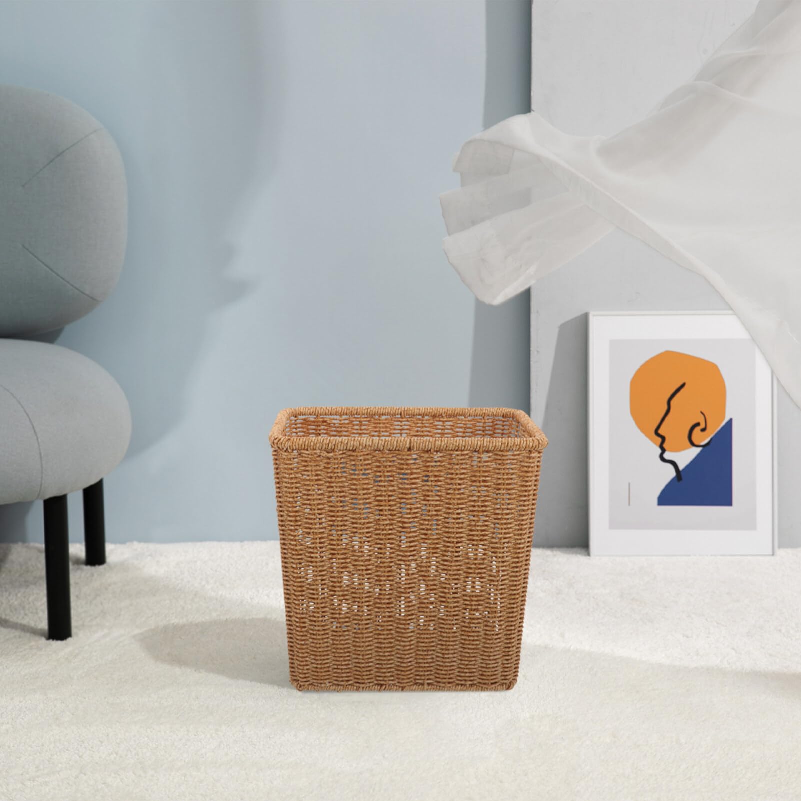 MAGICLULU Small Woven Trash Can Slim Rectangular Waste Basket Decorative Garbage Waste Bin for Bathroom Bedroom Kitchen Laundry Basket