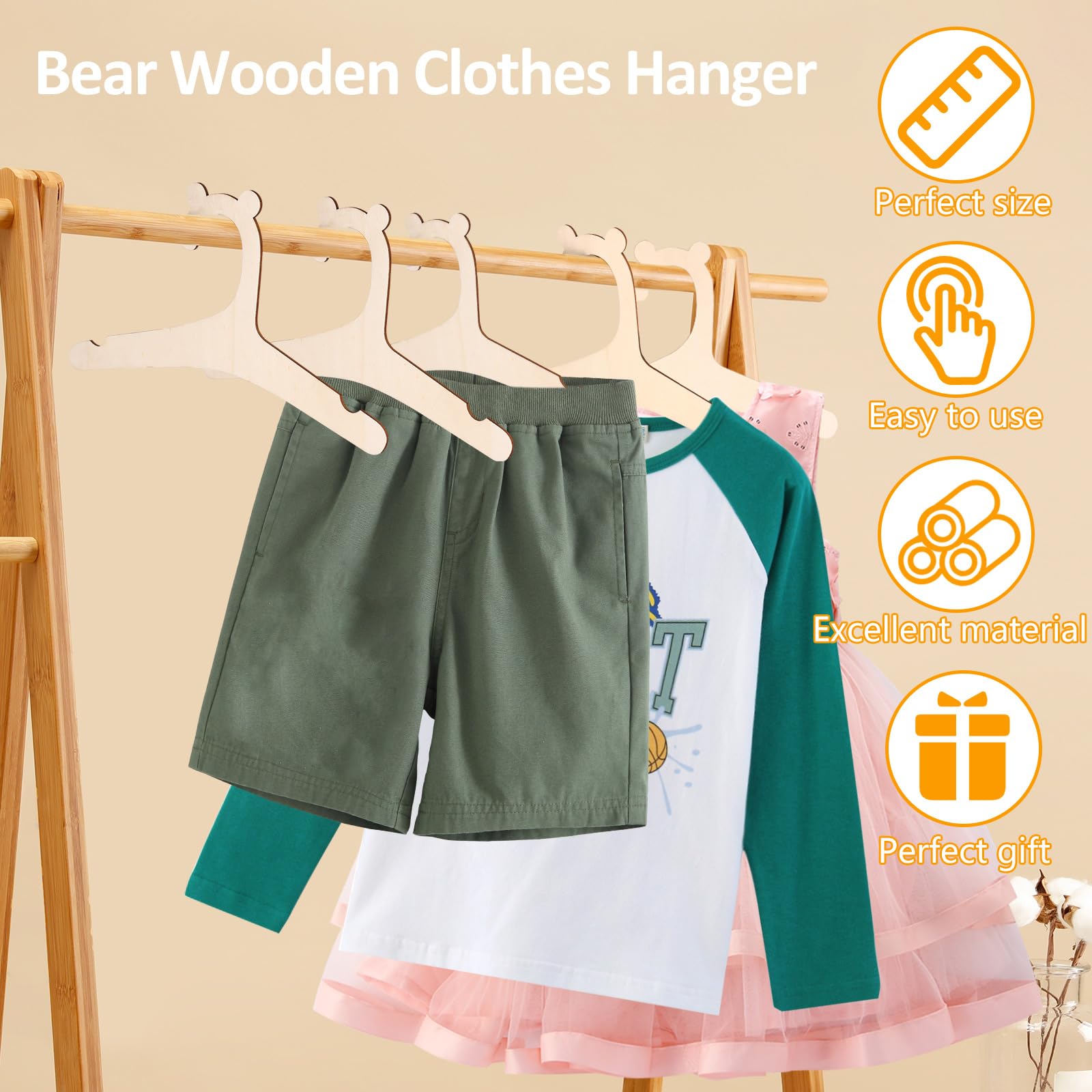 20Pcs Cute Little Kids Hangers,9 inch Creative Wooden Kids Hangers,Baby Hangers for Closet,Smooth Newborn Hangers for Baby Toddler Kids Clothes Dress Pants