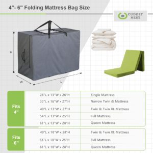 Cuddly Nest Folding Mattress Storage Bag - Heavy Duty Carry Case for Tri-Fold Guest Bed Mattress (Fits 6 Inch Full Mattress, Gray)