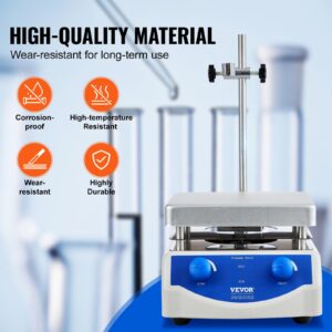 VEVOR Magnetic Stirrer Hot Plate, Max 716°F/380°C, 0-2000 RPM Hot Plate with Magnetic Stirrer, 3000mL Hot Plate Stirrer, Support Stand and Stir Bars Included, 500W Heating Power