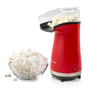 Nostalgia 16 Cup Hot Air Popcorn Maker | Makes Hot, Healthy Popcorn, No Oil Needed | Measuring Cap for Kernels Included | Stainless Steel | Red