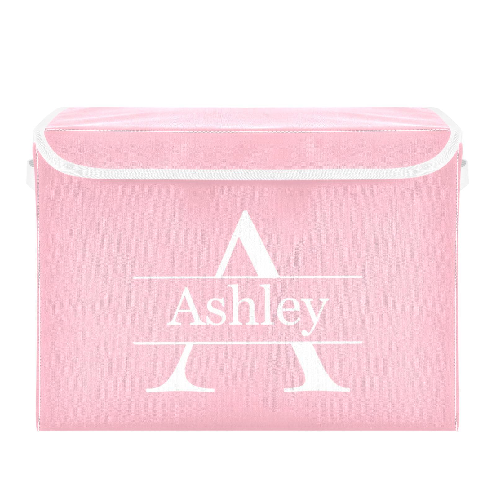 Light Pink Custom Storage Bins with Lid Foldable Personalized Name Storage Box Basket with Handle Shelf Basket Closet Organizer for Clothes Home Bedroom