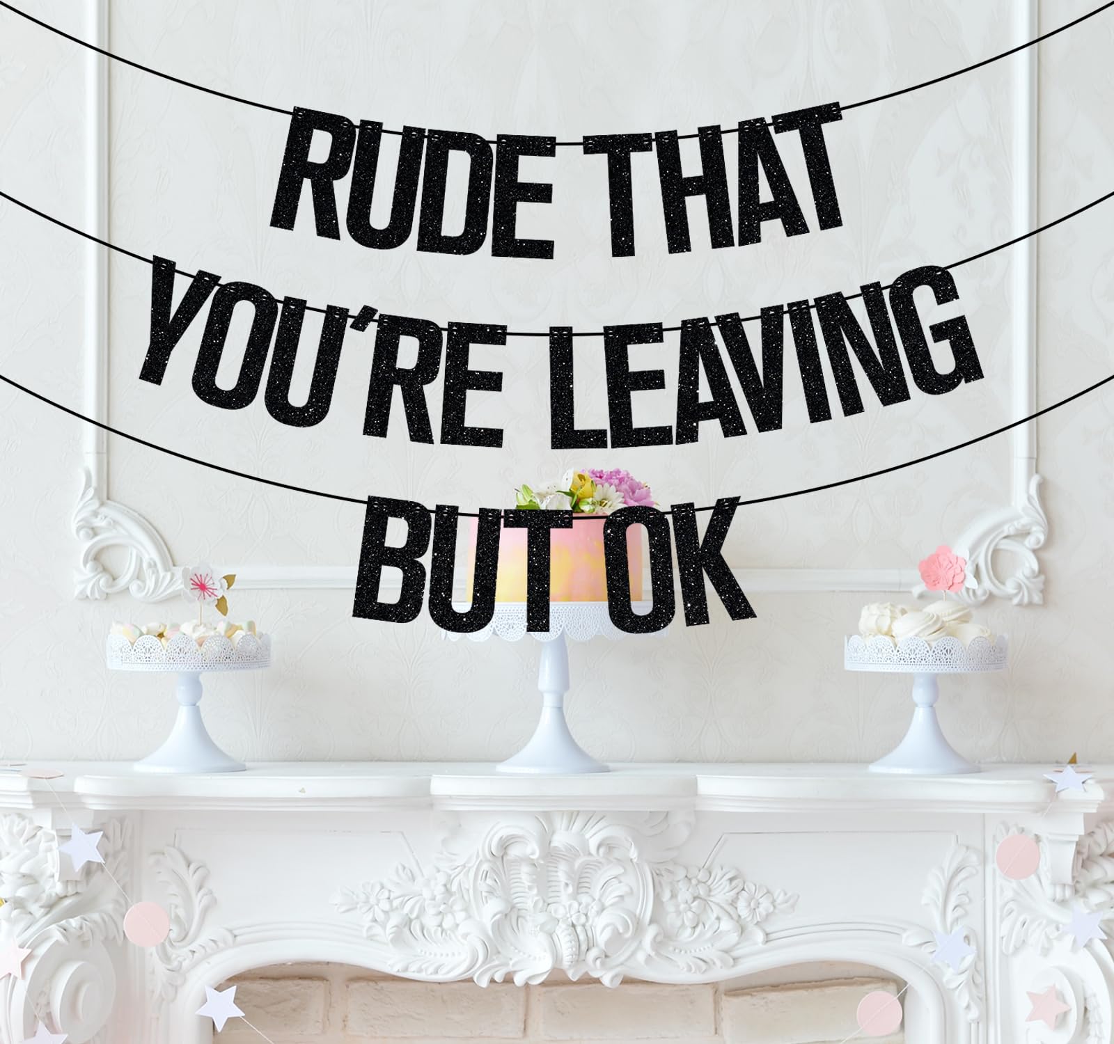 Rude That You're Leaving But OK Banner, Coworker Leaving Decorations, Graduation/Retirement/Goodbye/Farewell Party Decorations Black Glitter