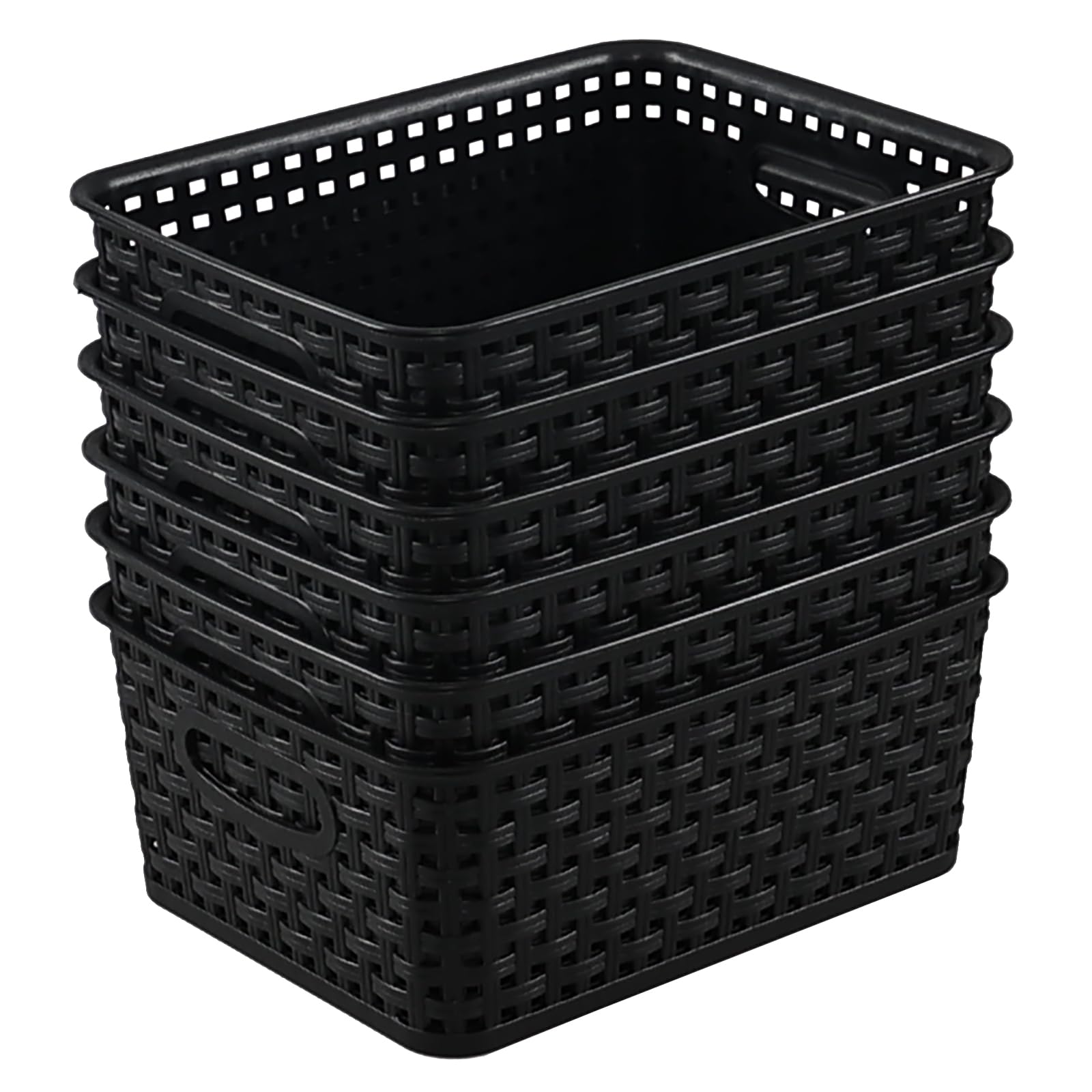 Ewingger Set of 6 Black Plastic Storage Baskets, Small Organzing Basket Bin