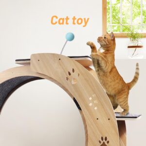 Rovibek Cat Exercise Wheel Indoor Cat Treadmill 4 in 1 Ultra Quiet Cat Running Wheel Exerciser for Indoor Cats with Climbing Ladders Cat Bowls Silent Roller, Solid Wood, Fits Most Cats