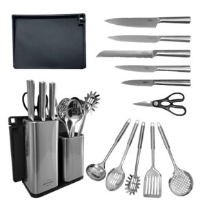 menzeliano 13 pcs kitchen knife set with block and cooking stainless steel utensils set with holder