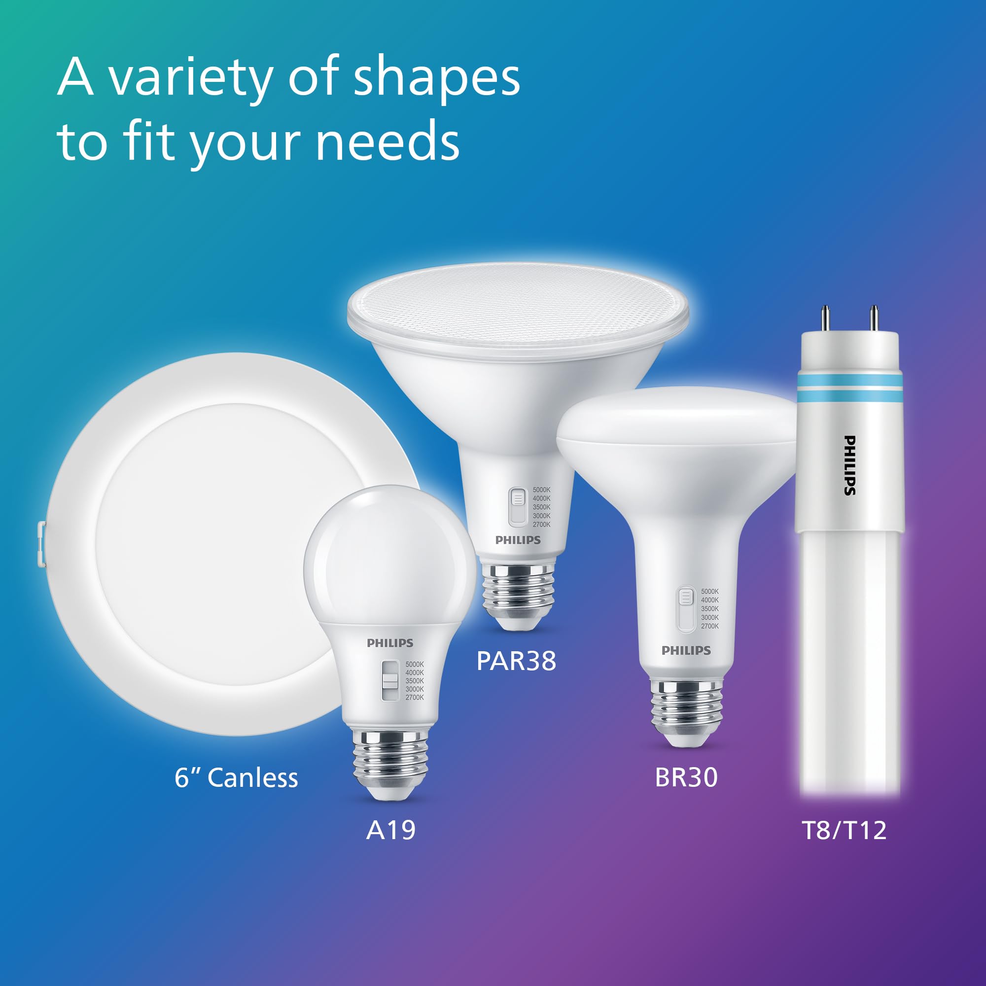 PHILIPS PAR38 Dimmable LED Spotlight Bulbs - Flicker-Free Light Bulb with EyeComfort Technology - Selectable White - E26 Base - 4 Pack