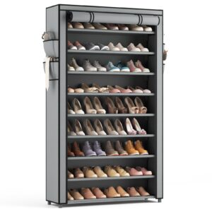 lanteful shoe rack with covers 10 tier tall shoe rack organizer large capacity shoe shelf storage 40 pairs space saving free standing shoe storage organizer for closet, entryway, dorm, grey