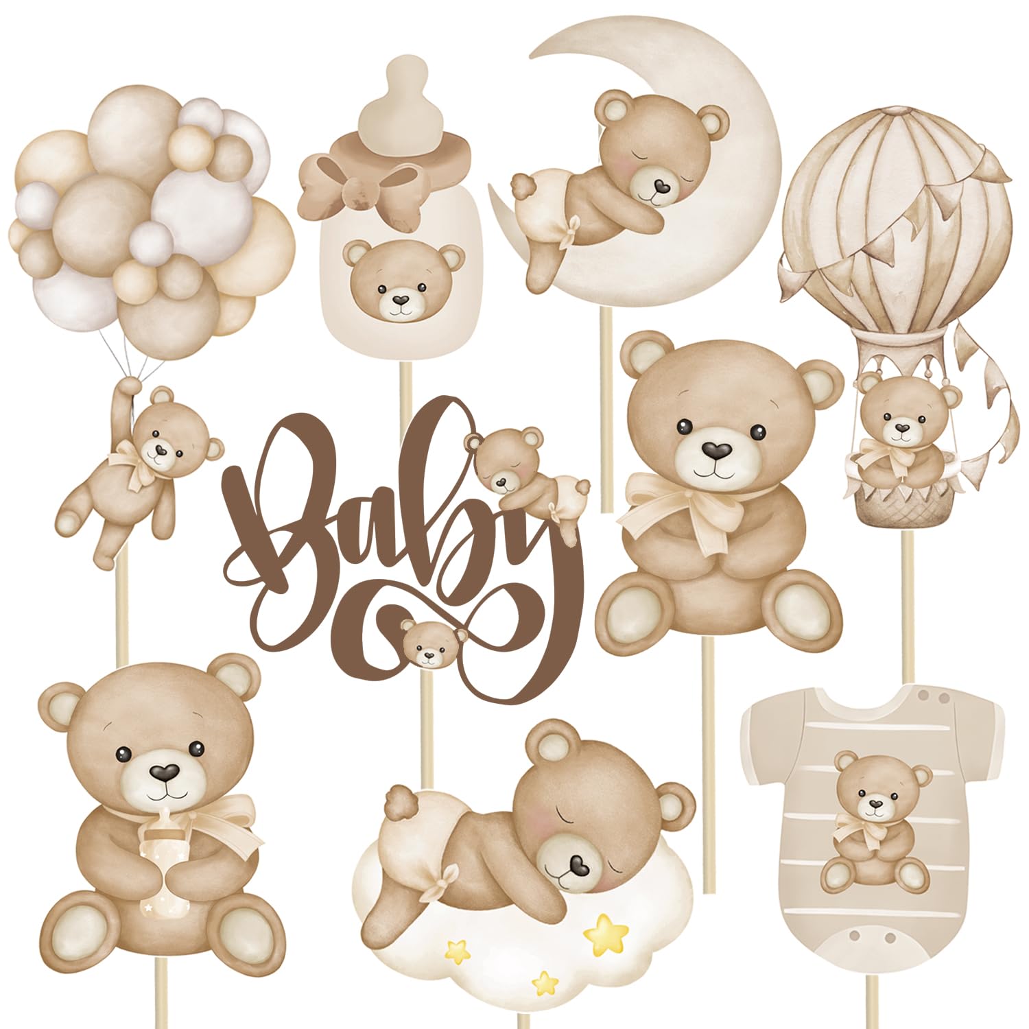 30Pcs We Can Bearly Wait Centerpiece Sticks Teddy Bear Baby Shower Decorations Bear Table Toppers Bear Baby Shower Table Centerpieces for Oh Baby Bear Birthday Party Supplies