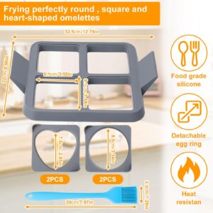 Silicone Egg Rings, Silicone Pancake Mold, Non-Stick Square Round Heart Egg Mold Fried Egg Cooker Ring, Detachable Egg Ring Molds for Eggs, Pancakes, Breakfast Sandwiches