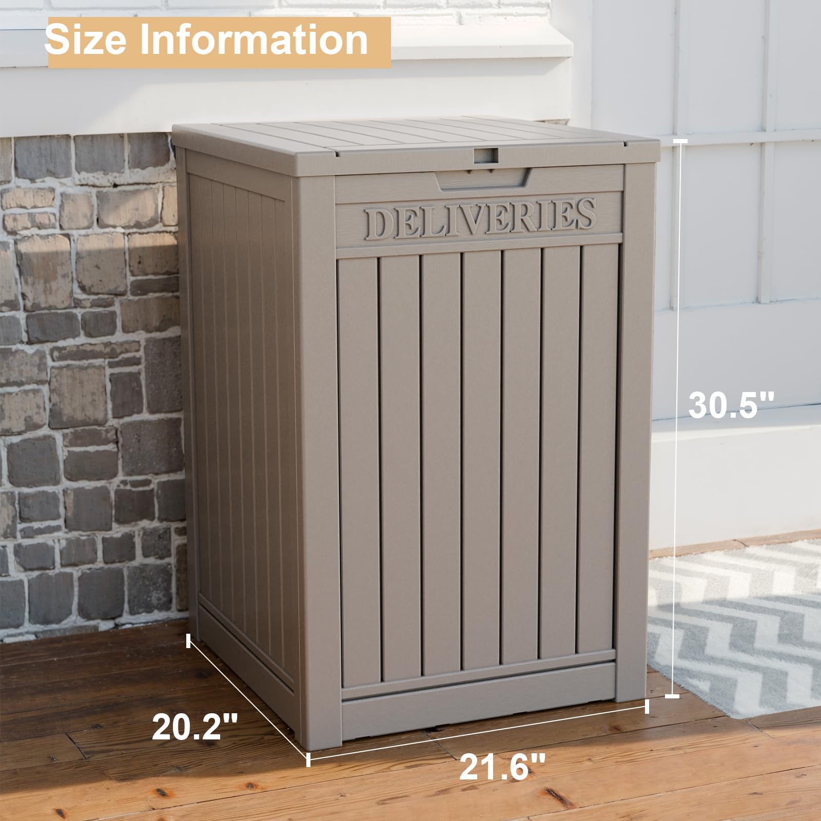 MAIUSCOLI 48 Gallon Resin Package Delivery Box - Rust & Moisture Resistant, Lockable, Waterproof Deck Box for Porches, Patios, Indoor & Outdoor Use (Gray, 48 Gallon)