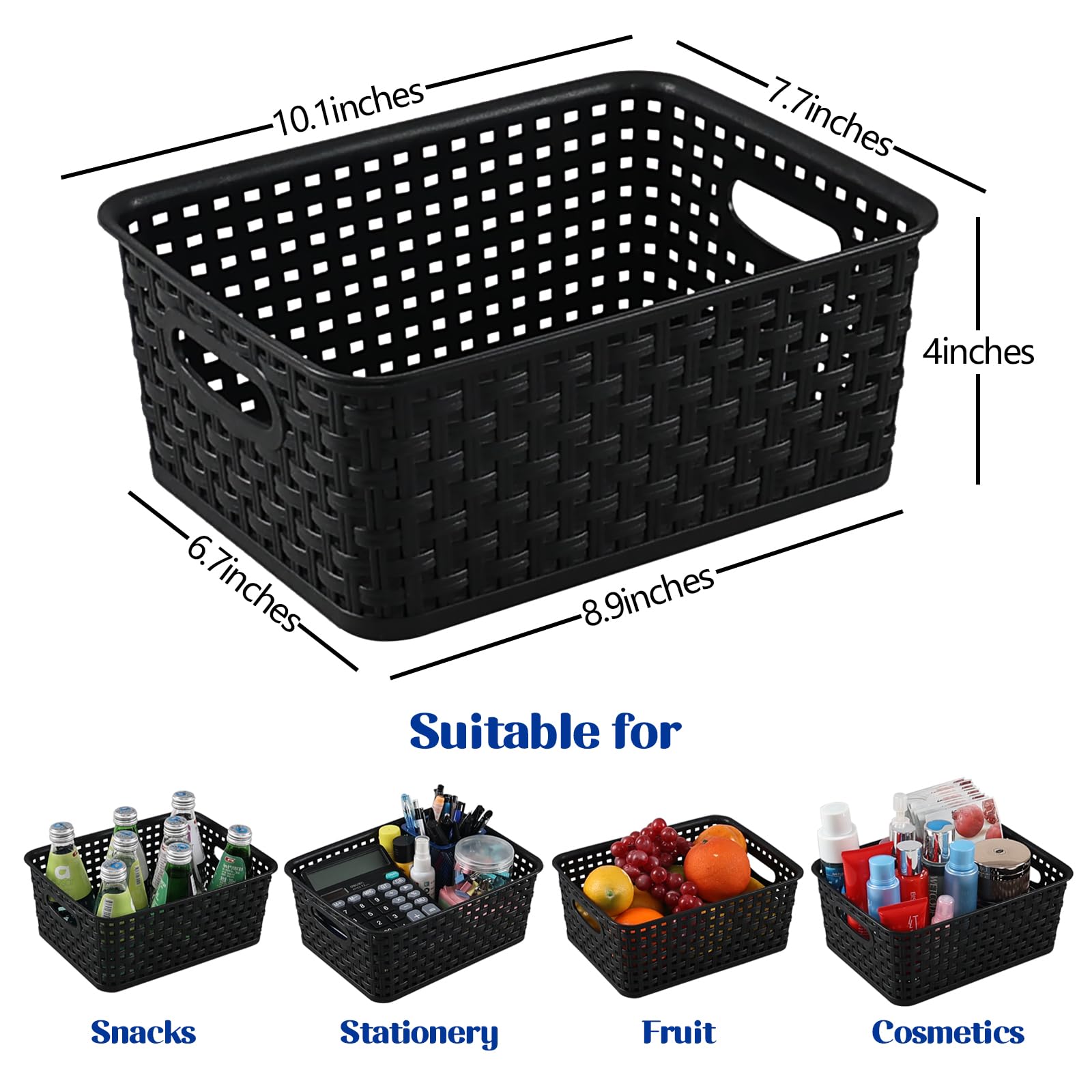 Ewingger Set of 6 Black Plastic Storage Baskets, Small Organzing Basket Bin