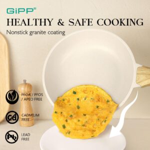 GiPP 21Psc Pots and Pans Set Non Stick - White Granite Kitchen Cookware Sets Nonstick Induction Cookware Non-toxic Cooking Pan Set with Silicone Utensils, PFOS and PFOA Free