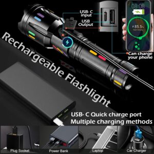 LED Flashlight, Rechargeable Flashlights High Lumens Bright 990000 Lumen, 5 Mode Tactical Flash Light Powerful IPX7 Waterproof Zoomable Focus for Emergency Camping Essential Hiking Gear Fishing Home